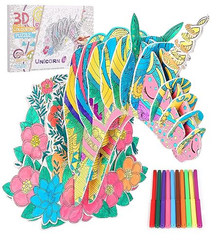 TIDEVAN 3D Einhorn Puzzle 3D Puzzle Färbung Bastelset Einhorn Geschenke für Mädchen 3D Puzzle mit 10 Farbstiften Kindergeburtstag Geschenke für Kinder,Geburtstag Mädchen 6 7 8 9 10 11 12Jahre