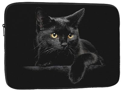 15 inch Portable Laptop Case, Staring Black Cat Laptop Bag for Tablets and Laptops