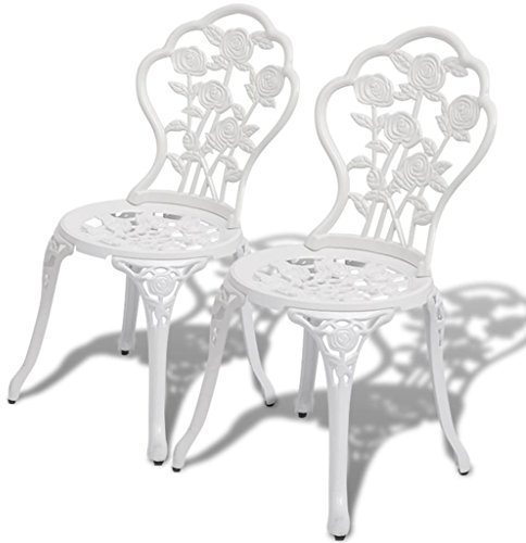Gartenstuhl, Bistrostühle, 2 Stück, Weiß, 41 x 49 x 81,5 cm, Aluminiumguss, Farbe: Weiß, Material: Sitz und Rückenlehne aus Aluminiumguss + Beine aus Gusseisen