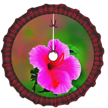 Hibiskus Blumen Muster Festlicher Weihnachtsbaum Rock Charmante Weihnachten Plaid Baum Rock, perfekte Weihnachtsdekoration