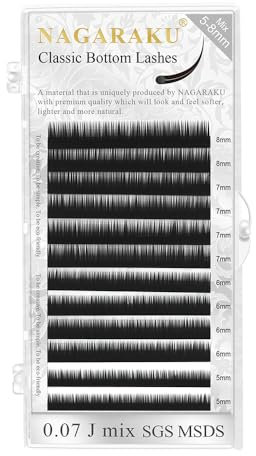 NAGARAKU Extensions de Cils Inférieurs Individuelles Classiques Faux Cils à Cils Naturels One by One Eyelashs Extentions Noir Mat 12 Rows Wispy Bottom Lash Lower Eyelash (0.10mm J Curl 5-8mm)