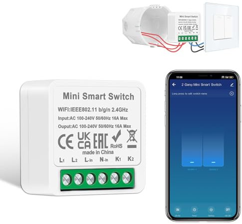 1 módulo de interruptor de luz inteligente CNBINGO de 2 vías de 1 vía, mini interruptor WiFi DIY encaja detrás del interruptor de pared, interruptor inteligente compatible con Alexa Echo, Google Home,