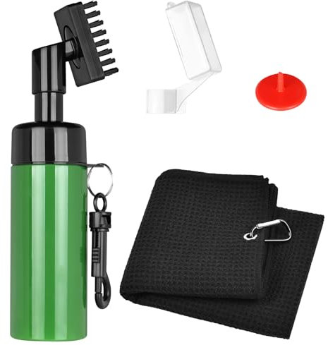 flintronic 3-in-1 Golf Zubehör Kits, Mikrofaser Golf Handtuch, Golfschläger-Rillenreinigungsbürste mit Karabinerhaken, für das Golfbag, Bälle Positionsmarkierungen