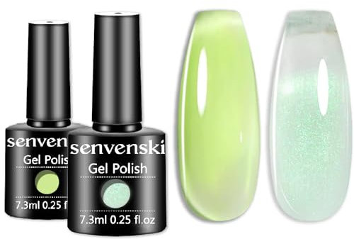 Senvenski Licht Grün Gelee Gel Nagellack, Eis Kristall Nackt Durchsichtig Klar Glas Grün Nagellack Soak Off Gift Set UV LED Art Varnish Kit (CS2-017)