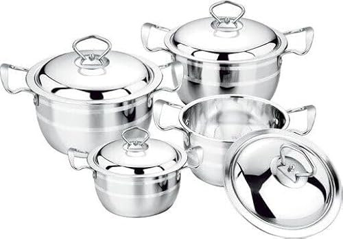 Set of 4 Stainless Steel Non-Sticks Pans Pots Cookware, 16cm, 18cm, 20cm, 22cm, with Lids