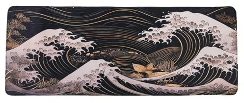 lachineuse - Tapis DE Souris XXL - Spécial Japon - Inspiration Vague de Kanagawa - 800 X 300 X 3 mm - Déco Japonaise - Antidérapant et Résistant à l'eau - Déco Bureau - Idée Cadeau Japon Asie