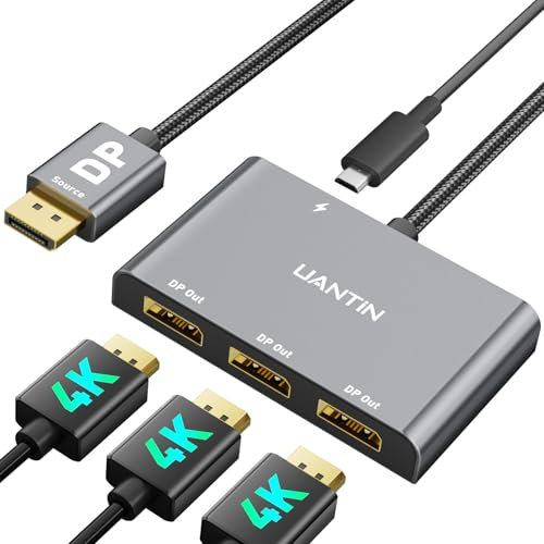 UANTIN DisplayPort Splitter for 3 Monitors Extended Display | 4K 60Hz Display Port 1 in 3 Out, DP to Three DP MST Hub Adapter for PC, NVIDIA, AMD