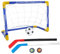 2 in 1 Mini Hockey Fußball Set mit Mini Tornetz Hockeyschläger Hockey Fußball Hockey und Ballpumpe Mini Fußballtor Set als Geschenk für Kinder Indoor und Outdoor Fußballspiele im Garten Fußballto