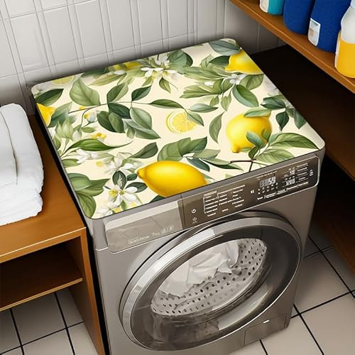 Housse De Protection Pour Machine À Laver Top 60X60Cm Citron Jaune Tapis De Protection Antidérapant Pour Seche Linge, Dessus Imperméable Tapis Lave Linge Pour Cuisine Maison Salles De Bains
