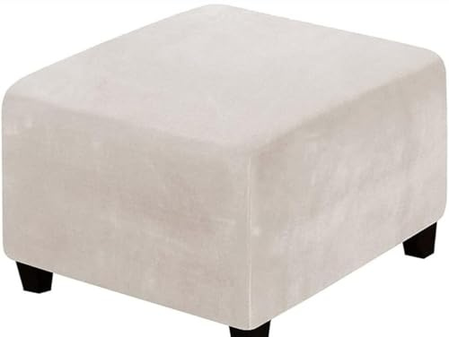 SWJ-swjssb Ottomane Schonbezug Hocker Bezug, Samt Hocker Husse für Fußhocker Quadratisch, Schwarz Stretch Bezug Ottomane Abdeckung Überzug Hocker Protector Waschbar Hockerabdeckung(Beige,55x55 cm)
