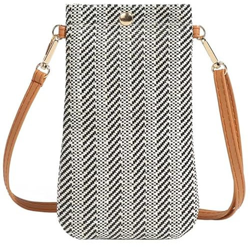 HATOFES Handytasche Zum Umhängen Damen,Umhängetasche Klein, Strohtaschen für Frauen Crossbody Strand Tasche, Handy Schultertasche mit Langem Gurt für Mädchen,straw beach bag (Black)