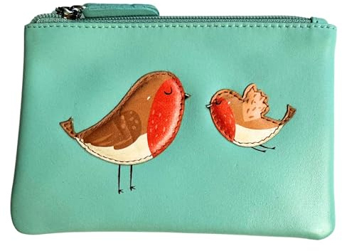 Pinky Robins Leather Coin Purse by Mala Leather – Genuine Leather, Robin Design Applique, Zip Top, Compact & Stylish – Great Gift Idea