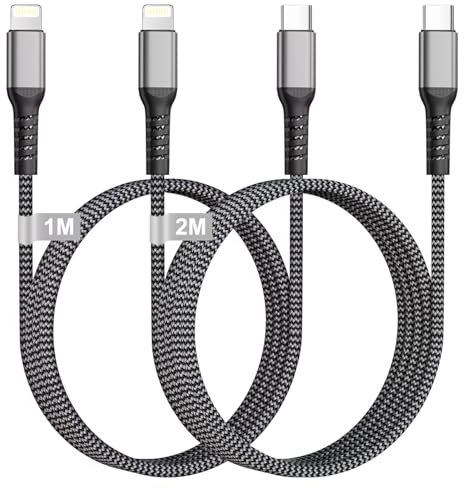 Cavo USB C Lightning 1M+2M 2Pack [Certificato MFi], Cavo iPhone USB C Nylon Cavo USB C Ricarica Rapida Cavo Lightning Cavetto iPhone Filo Caricatore iPhone per iPhone 14/13/12/11/X/8/SE, iPad, AirPods