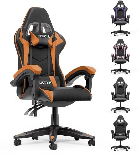 Racingreat Gaming Chair, Ergonomic Computer Racing Chair with Headrest and Lumbar Support, PU Leather High Back Height Adjustable Swivel Game Chairs for Adults (Without Footrest, Orange)