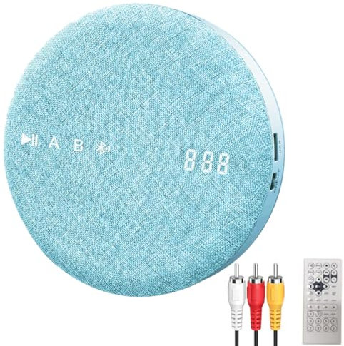 Lecteur CD Portable, Lecteur Audio USB Bluetooth sans Fil Multifonctionnel, baladeur Haut-Parleur MP3 Haute fidélité, Lecteur DVD/CD Portable, Prise en Charge AUX/USB, pour la Maison/Voyage Blue