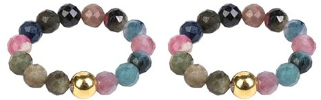 GoPaw 4mm Elastischer Naturstein Ring, 2 Stck.Perlen Elastische Ring, Perlenring elastisch, Edelstein Perle Stapelbar Ring für Damen Mädchen (bunt)