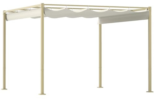 Outsunny Pergola Jardin Exterieur 3 x 3 m pergola coulissante rétractable à Fixation magnétique, tonnelle de Jardin, Polyester Haute densité 180g/m², abri Soleil UPF30+, pour terrasse, Patio, Kaki