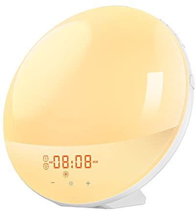 RUICUBEI Wecker mit LED-Licht, Simulator für die Morgendämmerung, Wecker, beleuchtet, zeitlos, 20 Helligkeitsstufen, Simulator für Morgen- und Abenddämmerung, 8 natürliche Töne, Snooze-Funktion,