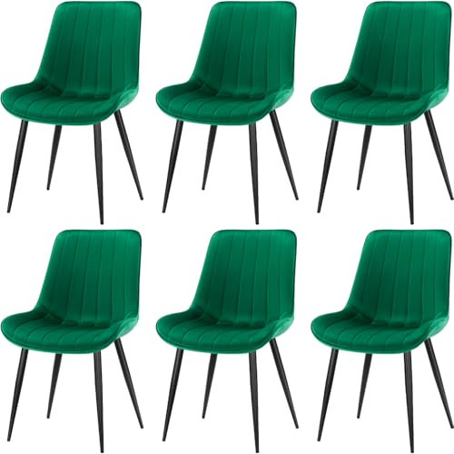 FRUOGO Esszimmerstühle 6er Set,Samt Polesterstuhl,Robuste Metallbeine,Modernes Streifendesign für Esszimmer,Wohnzimmer,Küche,Lounge,Grün