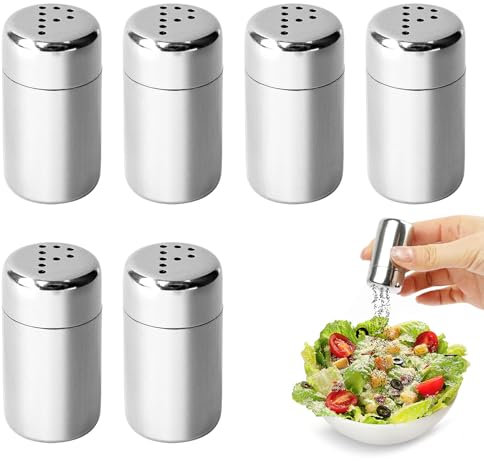 6 Stück Salzstreuer Klein 5ml, Edelstahl Mini Salzstreuer, Salz und Pfefferstreuer, Silber Gewürzstreuer mit Löchern für Camping,Grill im Freien,Haushaltsgewürze