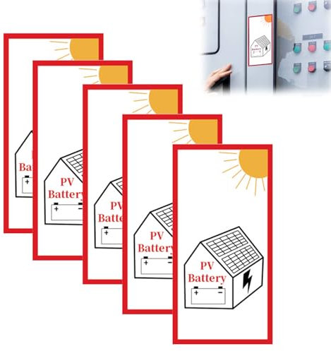 Loovisse 5 Stück – Pv Anlage,Pv-Aufkleber [ 10 x 20 cm ],Aufkleber Notstromanlage,Hinweisschilder,Photovoltaik-Anlage/Battery Schild Folie Selbstklebend, für Lnnen- und Außeneinsatz