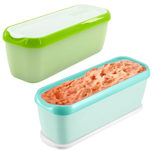 Peelanmall Eisbehälter für Speiseeis 2er-Pack,Gefrierbehälter 1.5 L Groß Verdickt Tiefkühldosen Luftdicht & Auslaufsicher Einhaltung der Lebensmittelqualitätsnormen (Mintgrün + Cyan)