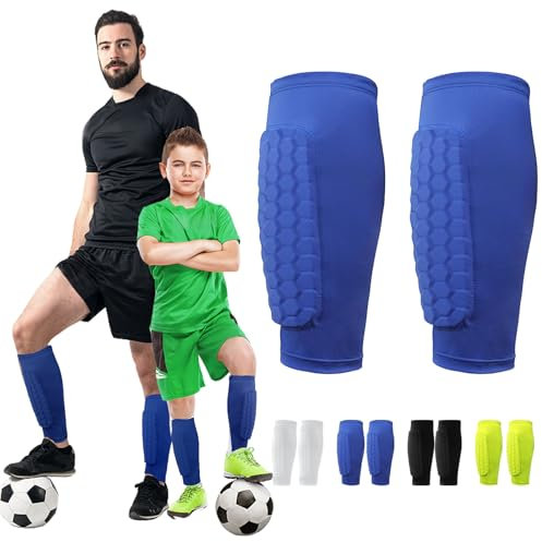 LUKIUP Schienbeinschoner Fußball Herren, XS/S/M/L chienbeinschoner Kinder Erwachsener Fussball, Breathable & Non-Slip Shin Pads Football Geeignet für Erwachsene und Kinder(Blau)