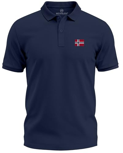 Neverless® Poloshirt Herren mit Aufdruck– Kurzarm Polo Sommer Casual Look Norwegen Logo Flagge Modern Fit Fashion