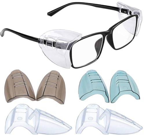 Vilbocr 4-Paar Seitenschutz für Brillen Slip on Clear Side Shields für Brille Augenschutz Lunette (bis 12mm Bügelbreite) Passend für kleine bis mittlere Brillen Clip on