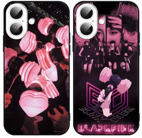 nurkorki 2 Stück Handyhülle für iPhone 16 Hülle 6.1 Zoll, Blackpick Kpop Star Lisa Rose Jenny Jisoo Ästhetik mit Motiv Designs Schwarz Schutzhülle Stoßfest TPU Weich Ultra Dünn Cover Case