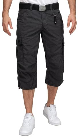 Timezone Herren 3/4 Cargo Shorts mit Gürtel und Seitentaschen 24-10006 MilesTZ Black Minimal W33