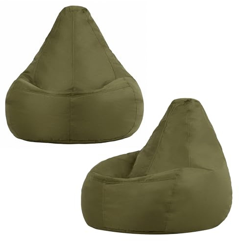 Bean Bag Bazaar Dalton Outdoor Bean Bag, Khaki Green, 2 Pack, Garden Chair, Water Resistant Fabric, Gaming Beanbag with Filling Included, Balcony Chair, Garden Seat, Outdoor Seating