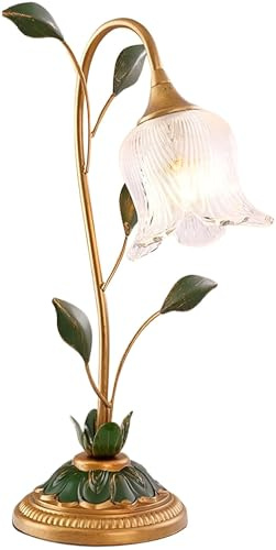 Jatwefiv Lampe de Chevet Vintage en Bronze Lampe de Table à Poser avec Abat Jour en Verre Fleur Lampe de Lecture pour Chambre Salon Bureau Décoration Domicile Bedside Desk Lampes Feux,A