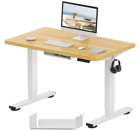 FLEXISPOT E1 Plus Electric Standing Desk Height Adjustable for Home Office | 80kg Load, 4 Memory Smart Panel, 2 Hooks, Quiet Motor, Easy Assembly (100 * 60cm, White Frame+Maplee Desktop)