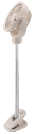 Riuulity Leiser, Oszillierender Tischventilator mit Klemme/Halterung Am Ventilator, Teleskopisch, 4 Geschwindigkeiten, Wiederaufladbar über USB, Kleiner Standventilator mit LED-Nachtlicht für das