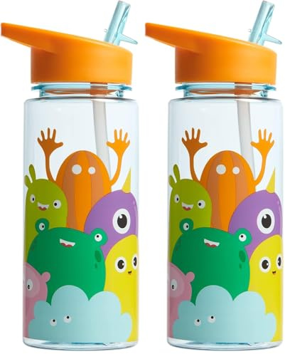 Tinc Happy Family 550ml Leak-Proof Kids Water Bottle With Straw | For School & Holidays | BPA Free, Multi (PWBTRIBA) (Pack of 2)