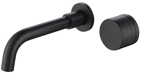 Sailainuo Matte Black Basin Mixer Taps Brass Wall Mounted Bathroom Tap | Concealed Sink Faucet, Knob Handle Swivel Spout, Bath Hot and Cold