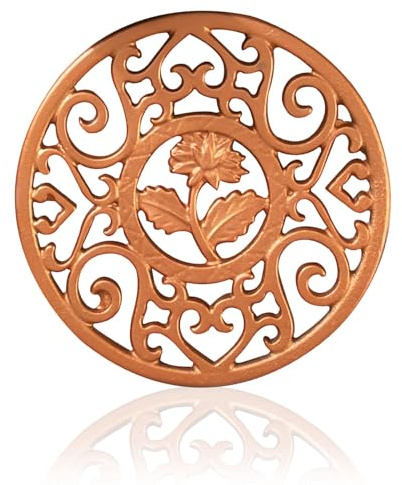 11.5CM Round Cast Iron Trivets for Kitchen Worktops, Teapot Stand with Vintage Patterns, Non Slip Coasters with Peg Feet for Hot Dishes Pans Pots, Gold Coasters Desktop Protection