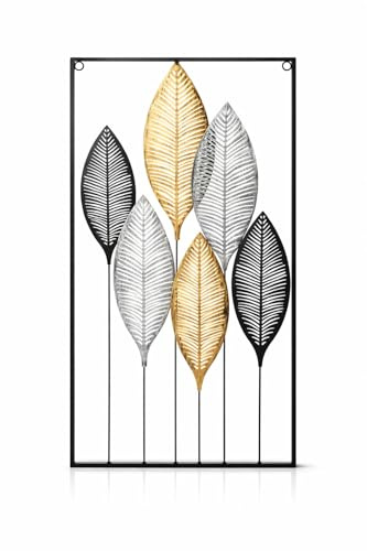 Generisch Wanddeko Metall Modern – Deko für Wohnzimmer, Schlafzimmer & Flur – Elegante Dekoration mit Blätter Design – Hochwertige Wanddekoration – Stilvolle Wandkunst (64,7 x 37,3 cm)