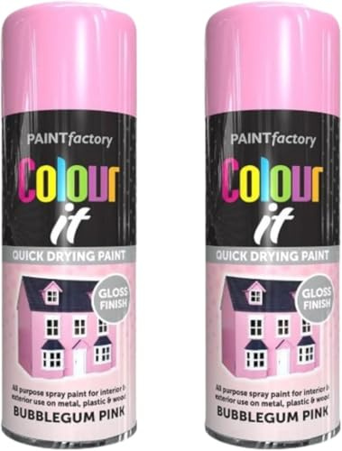 Quick Dry Spray Paint, Bubblegum Pink, Pack of 2, 400ml | Fast Drying Aerosol, For Wood, Metal & Plastic, High Coverage, Durable Coating