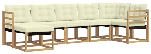 vidaXL Outdoor-Sofagarnitur mit Kissen 7 pcs Weiß und Creme, Moderne Loungemöbel für draußen, wetterfestes Sofa, Bequeme Sitzgelegenheit, minimalistisches Gartenmöbel