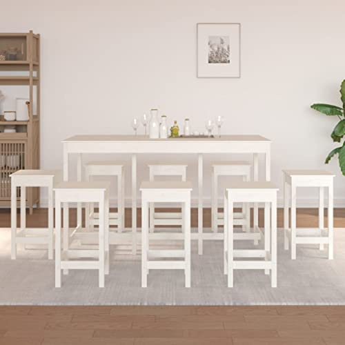LoogCape 9-tlg. Essgruppe Weiß Massivholz Kiefer Tischgruppe Sitzgruppe für Küche Wohnzimmer Platzsparend ausziehbar mit Stühlen und Bank