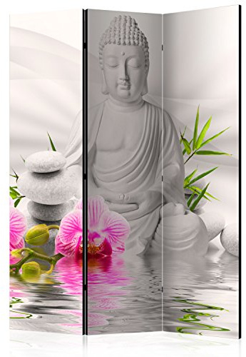 RAUMTEILER/PARAVENT B&D XXL - Buddha, 135x172 cm, 3-teilig, Wohnzimmer | Mobiler Sichtschutz, sofort einsatzbereit, Holzrahmen, ideal fürs Wohnzimmer oder Büro, geruchsneutral, lichtbeständig