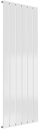 Reina Flat Steel White Vertical Designer Single Panel Radiator 1600mm H x 440mm W, Central Heating
