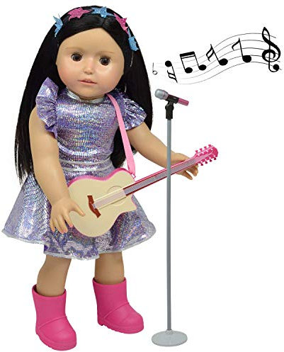 THE NEW YORK DOLL COLLECTION Muñeca Música Jugar Set Incluye Guitarra - Micrófono - Brillar Ropa para Moda Niña Muñecas - Encaja 18 Pulgadas / 46 cm Muñecas - Muñecas Juego de Juego y Accesorios