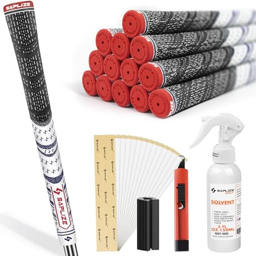 SAPLIZE Golf Grips 13 Piece with Complete Regripping Kit, Standard Size, Cord Rubber, Hybrid Golf Club Grips, White
