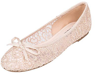 Feversole Round Toe Lace Ballet Crochet Flats,Scarpe comode e Traspiranti da Donna, comode Scarpe Traspiranti da Donna con Punta Tonda e Lacci Pizzo Nudo 40