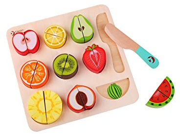 Classic World Cutting Fruit Puzzle - Wooden Play Food Set 20 Colorful Kitchen Pieces - Educational Learning Toy for 18 Months+