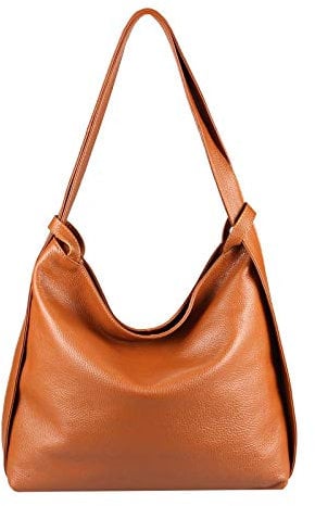ITALYSHOP24.COM OBC Damen Tasche Rucksack 2 in 1 Umhängetasche Schultertasche Umhängetasche Daypack Leder Rucksacktasche Shopper Backpack Freizeitrucksack (Cognac (echtes Leder))