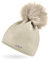 Neverless® Damen Strickmütze Strick-Beanie mit Bommel Winter-Mütze Bommelmütze Feinstrick Hellbeige